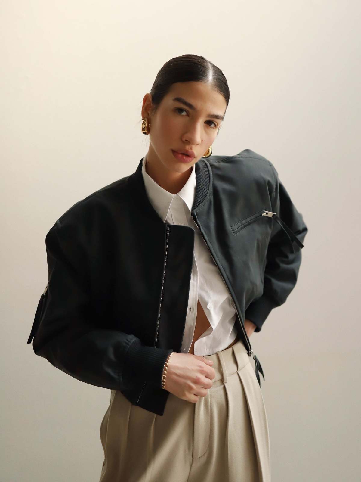 Moon River Cropped Bomber Jacket - Ash - Image 1 of 6