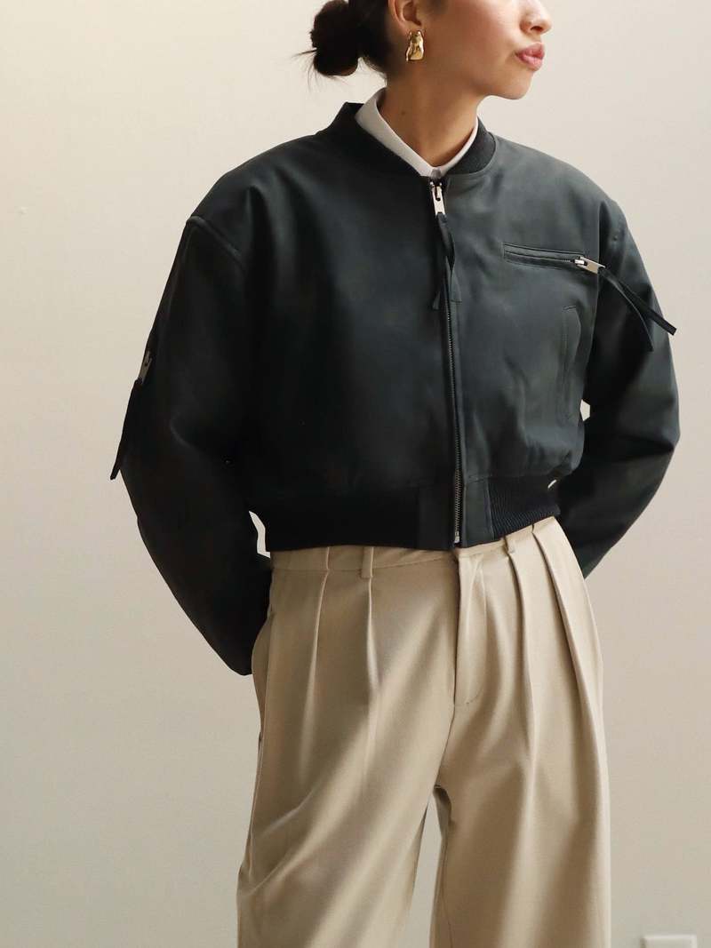 Moon River Cropped Bomber Jacket - Ash