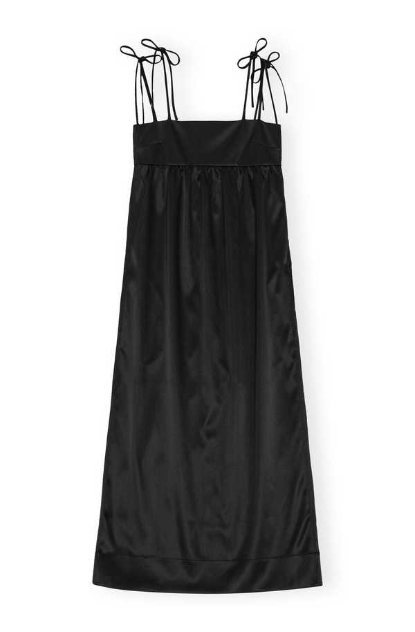 Ganni Double Satin String Long Dress - Black | Garmentory