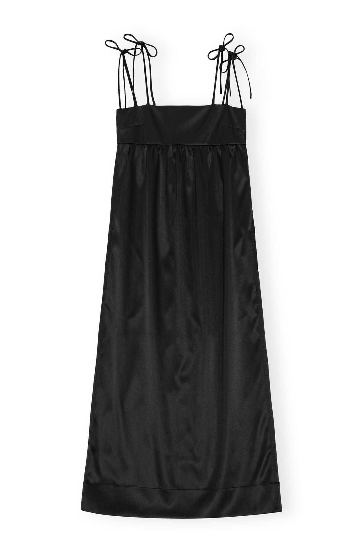 Ganni Double Satin String Long Dress - Black | Garmentory