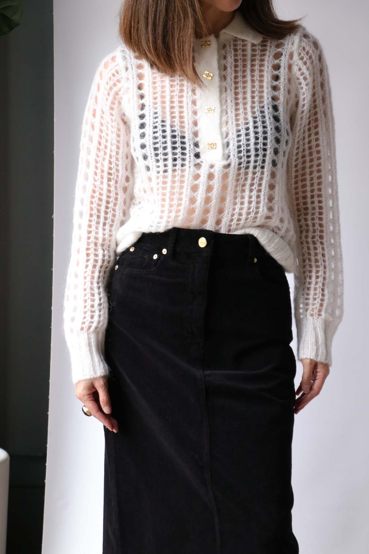 Ganni Mohair Lace Polo - Bright White | Garmentory