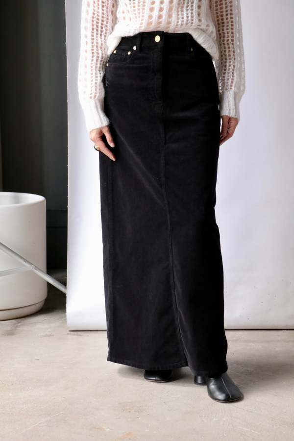 Ganni Washed Corduroy Long Skirt - Black | Garmentory