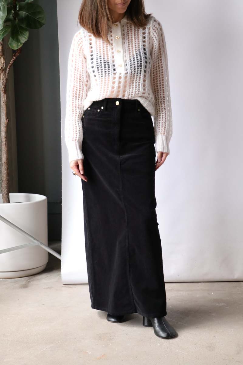 Ganni Washed Corduroy Long Skirt - Black | Garmentory