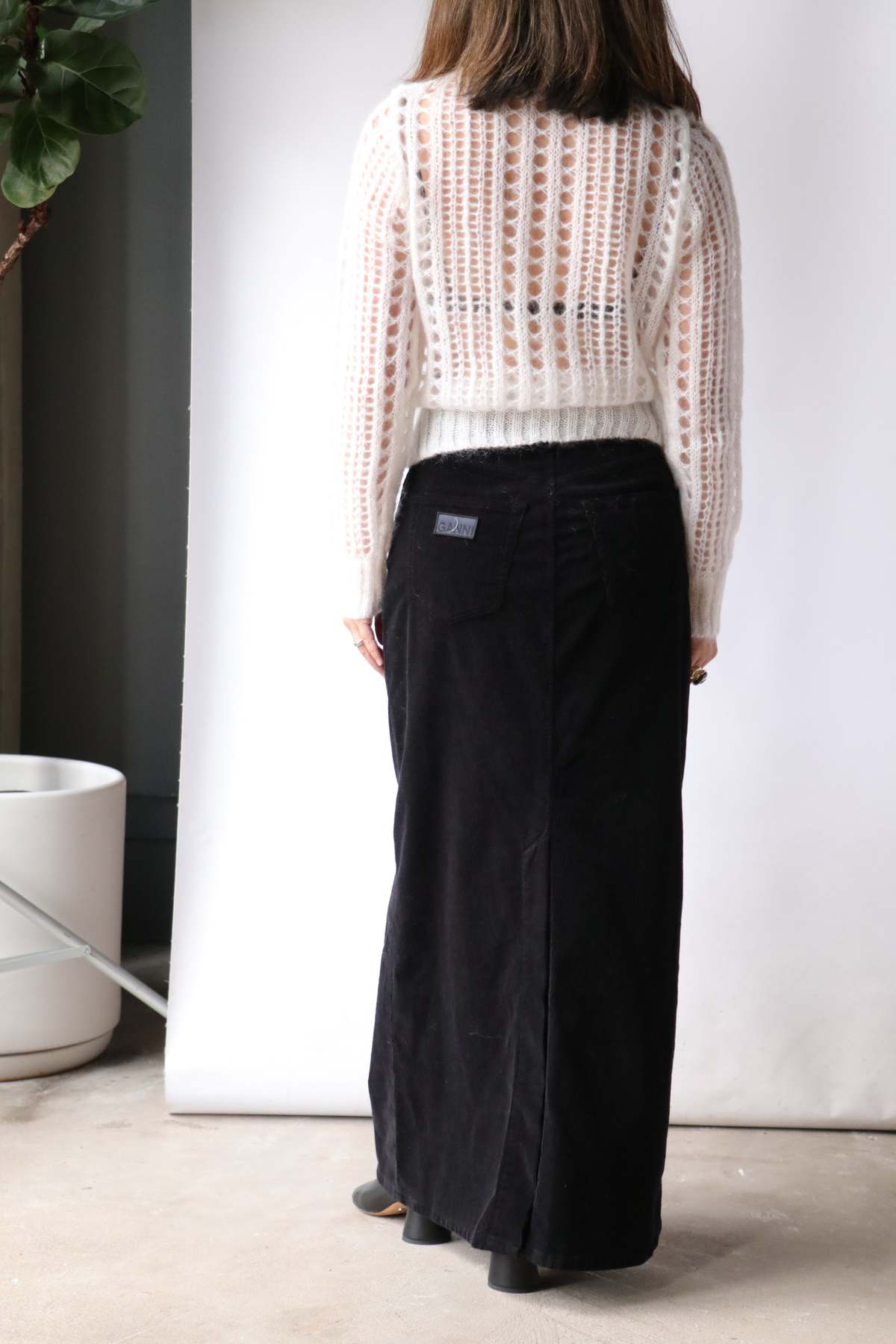 Ganni Washed Corduroy Long Skirt - Black | Garmentory