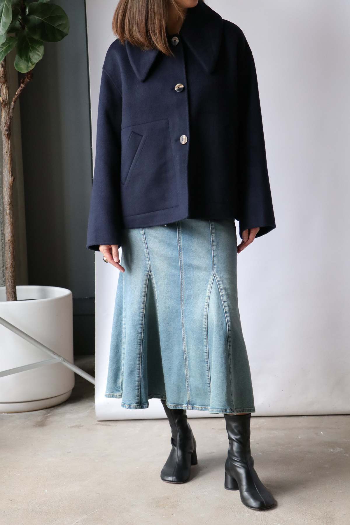 Ganni Wool Wide Collar Jacket - Sky Captain | Garmentory