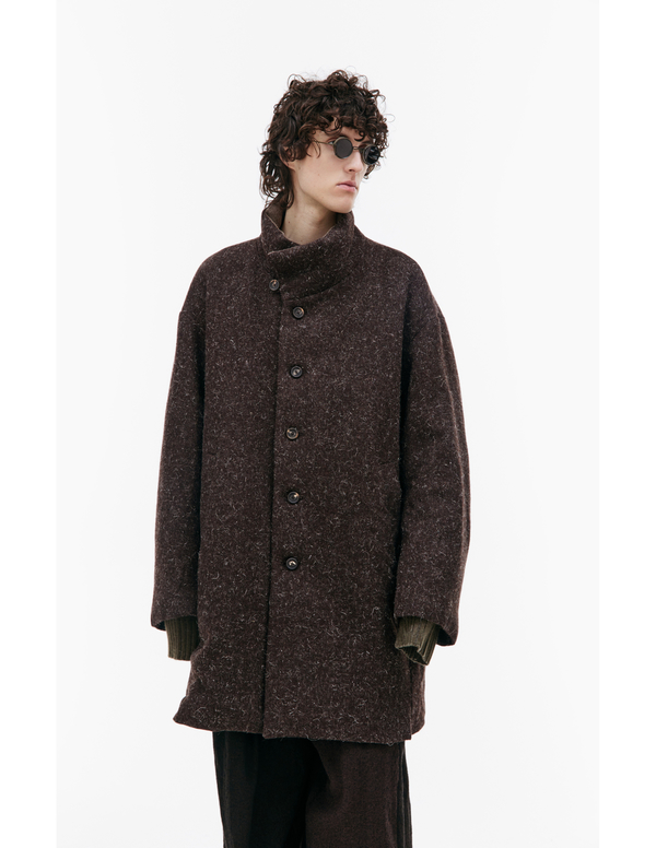 Ziggy Chen Elongated High Neck Coat - Black | Garmentory