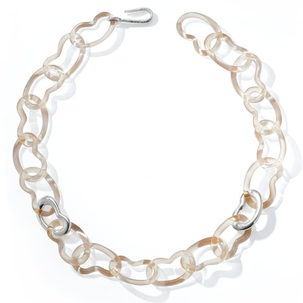 JANE D'ARENSBOURG PEACH & SILVER DOUBLE BEAN/HEART  - Silver