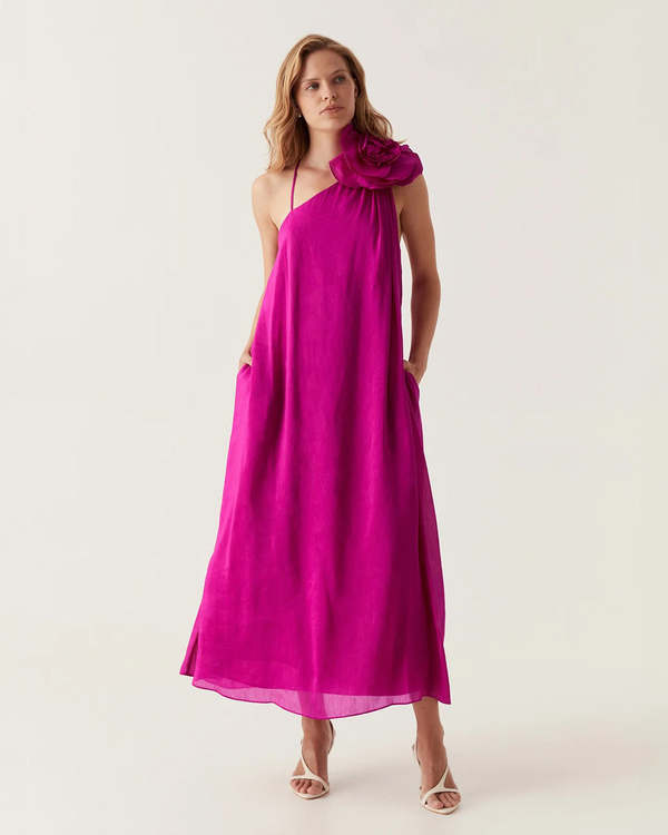 quintessa flower midi dress Aje Quintessa Flower Midi Dress - Magenta