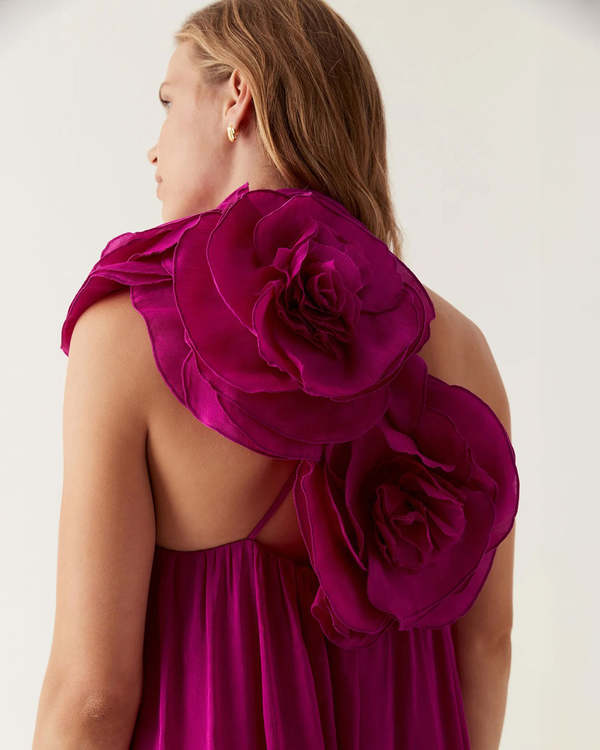 Aje Quintessa Flower Midi Dress - Magenta | Garmentory
