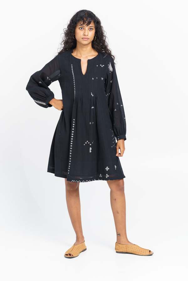 World of Crow Hand-detailed relaxed short dress - blue