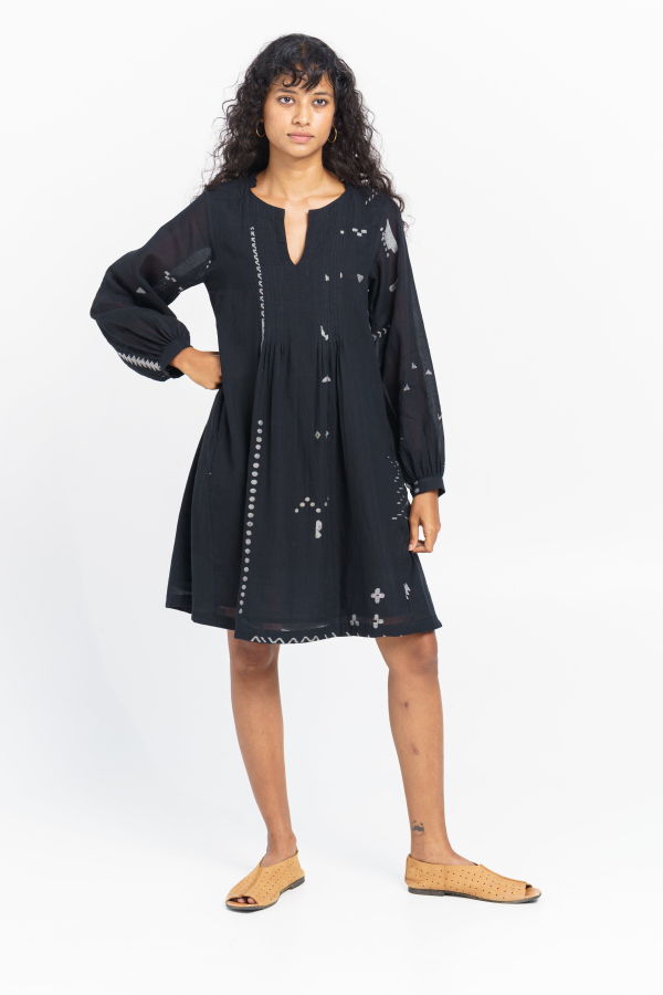 World of Crow Hand-detailed relaxed short dress - blue