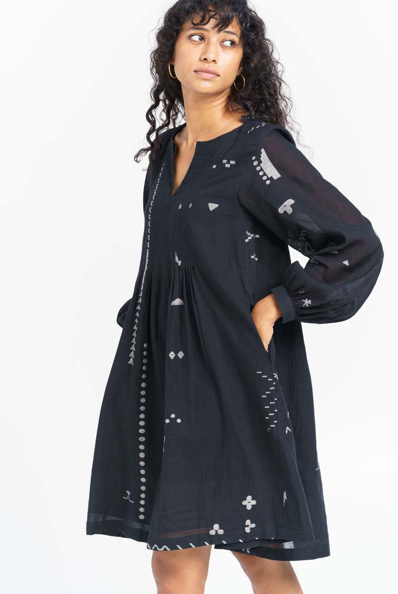 World of Crow Hand-detailed relaxed short dress - blue