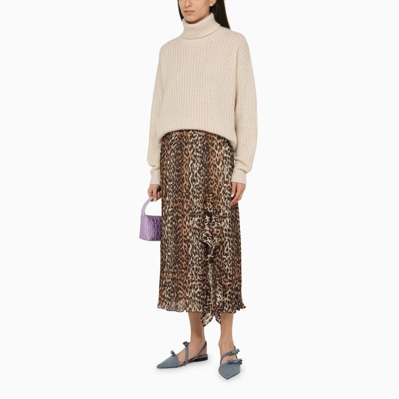 Ganni Leopard print midi skirt with ruffles Beige Garmentory