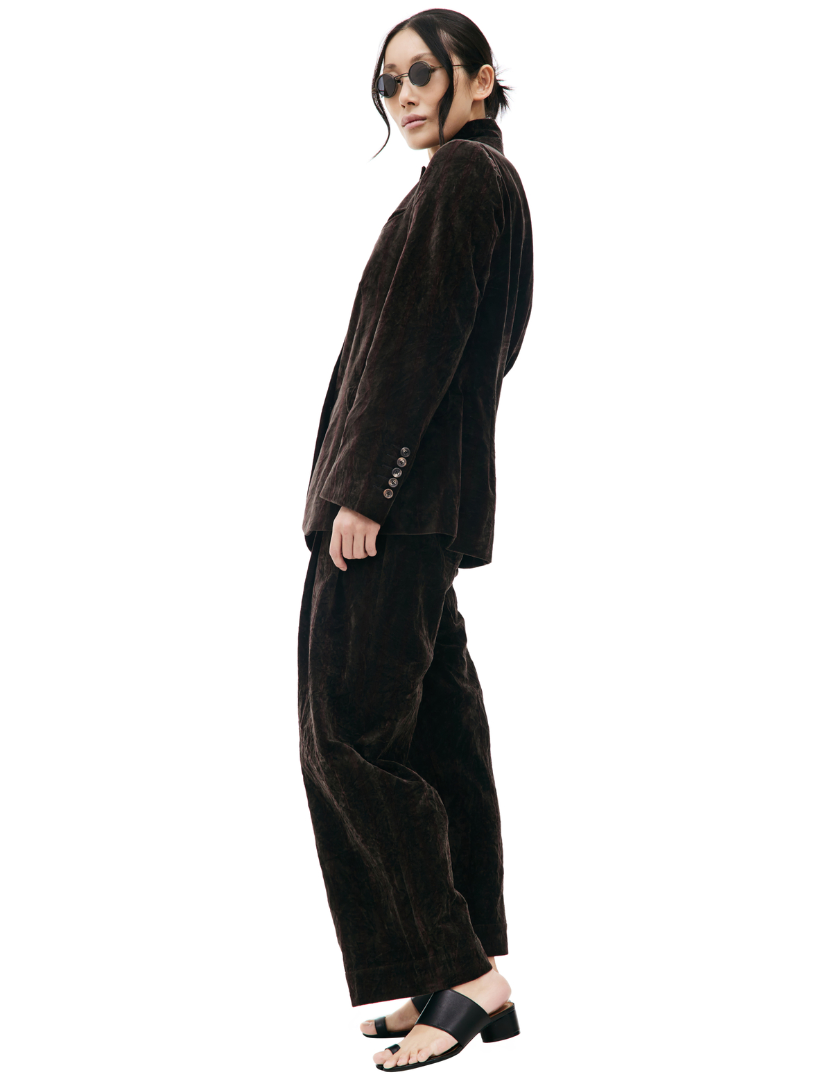 Ziggy Chen Velveteen stand collar blazer - Black | Garmentory
