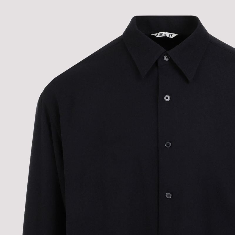 トップス AURALEE 23AW AIRY WOOL VIYELLA SHIRT 5 Auralee Airy Wool Viyella Shirt - Dark Navy | Garmentory