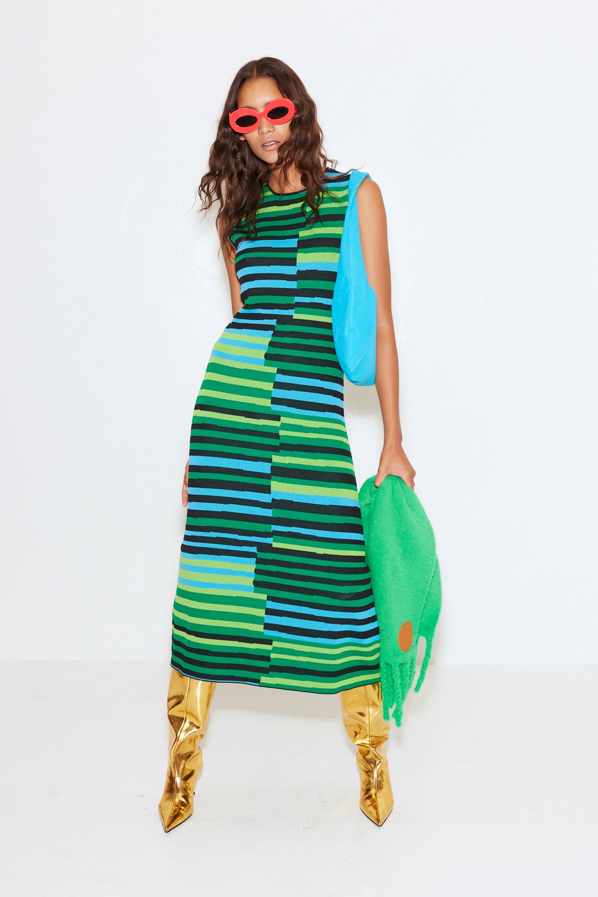 axon knit dress SIMONMILLER Axon Knit Dress in Rust & Rice Flour Multi