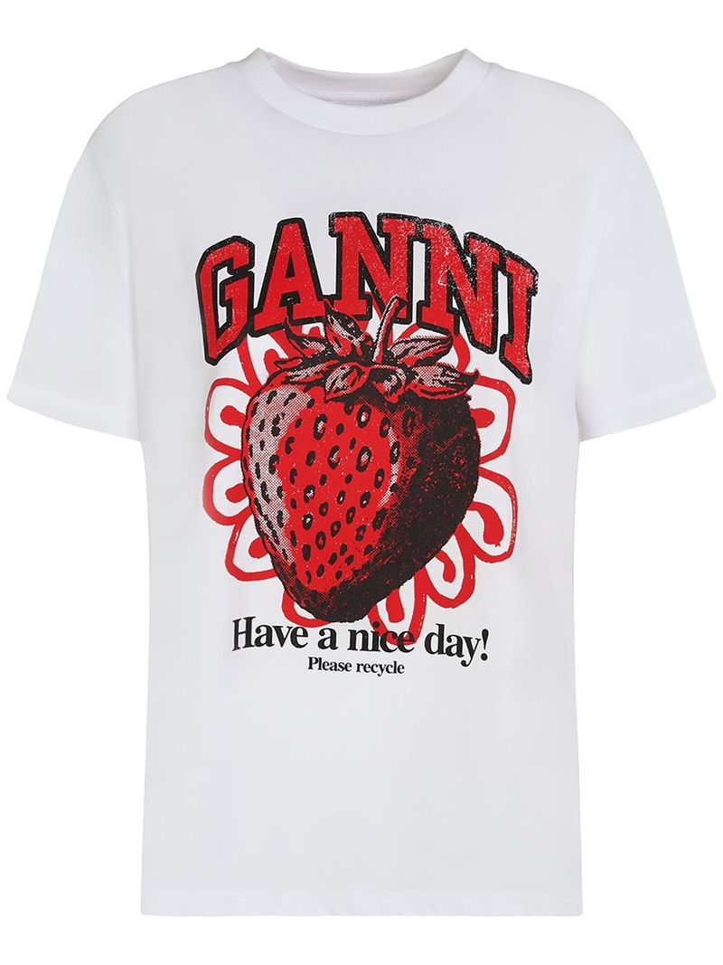 【GANNI】STRAWBERRY PRINT T-SHIRT Ganni Strawberry Print Cotton Jersey T shirt - Bright White