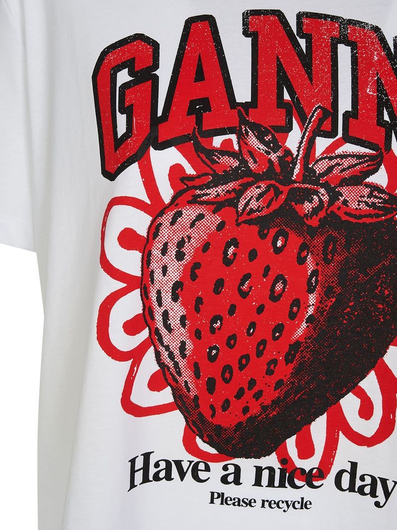 【GANNI】STRAWBERRY PRINT T-SHIRT Ganni Crewneck Jersey Strawberry T-Shirt | Neiman Marcus