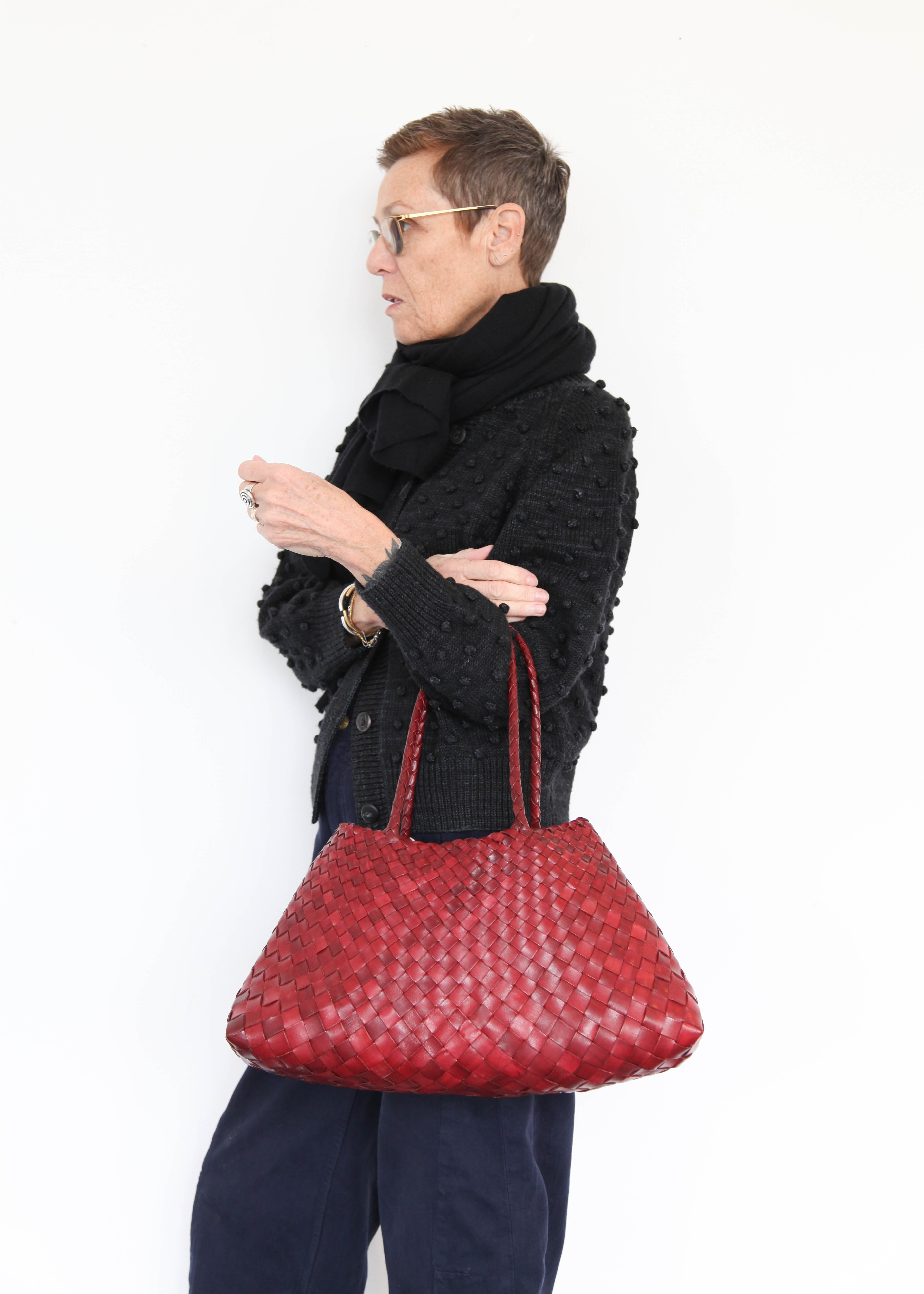 Dragon Diffusion レッド ビッグ Santa Croce トートバッグ DRAGON DIFFUSION Large Leather Woven Santa Croce Tote Bag