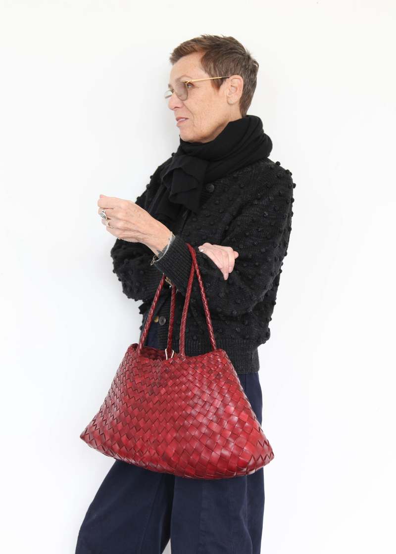 Dragon Diffusion レッド ビッグ Santa Croce トートバッグ Dragon Diffusion santa croce big woven leather bag in