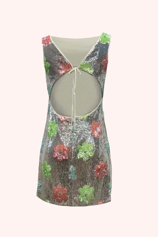 Anna Sui Pastel Posies Sequin Dress - Silver Multi