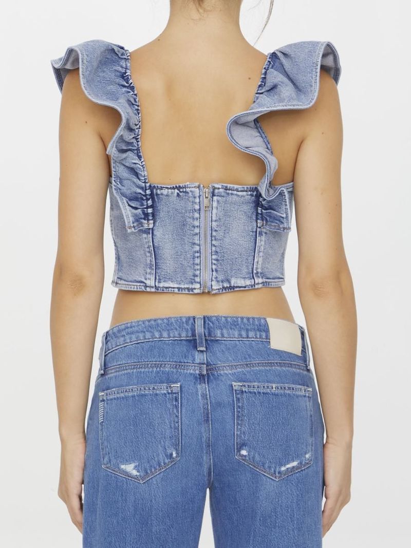 denim ruffle crop top