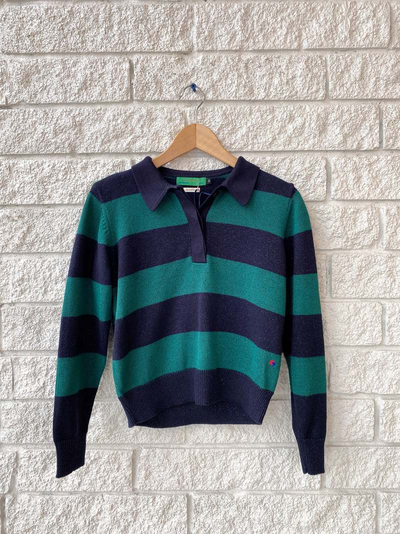 Clare V. Hloise Polo Sweater - Navy/Green Clare V. Hloise Polo Sweater - Navy/Green
