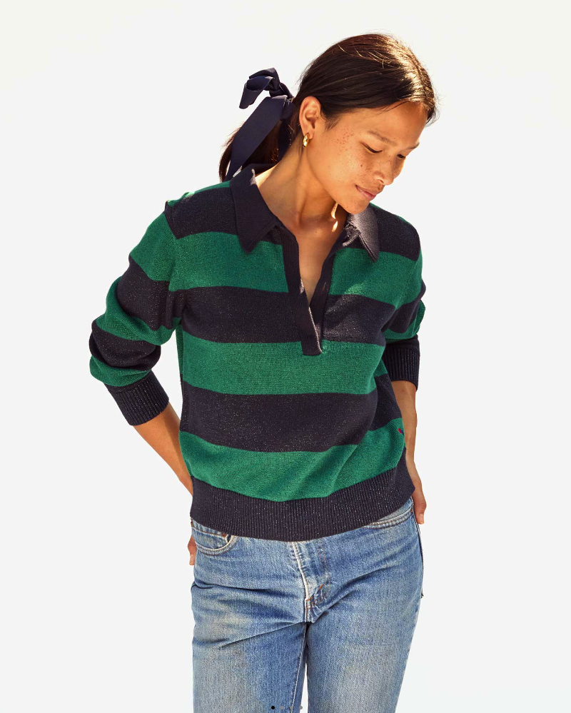 Clare V. Hloise Polo Sweater - Navy/Green Clare V. Hloise Polo Sweater - Navy/Green