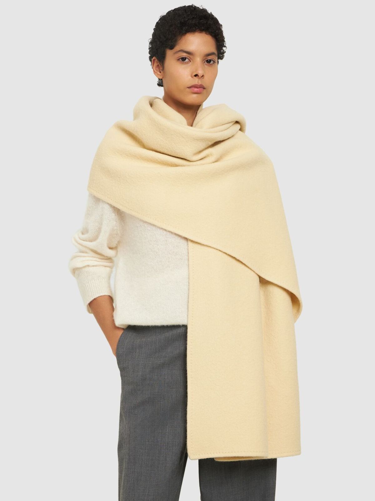Auralee Brushed Alpaca & Wool Stole - Light Beige/Black | Garmentory