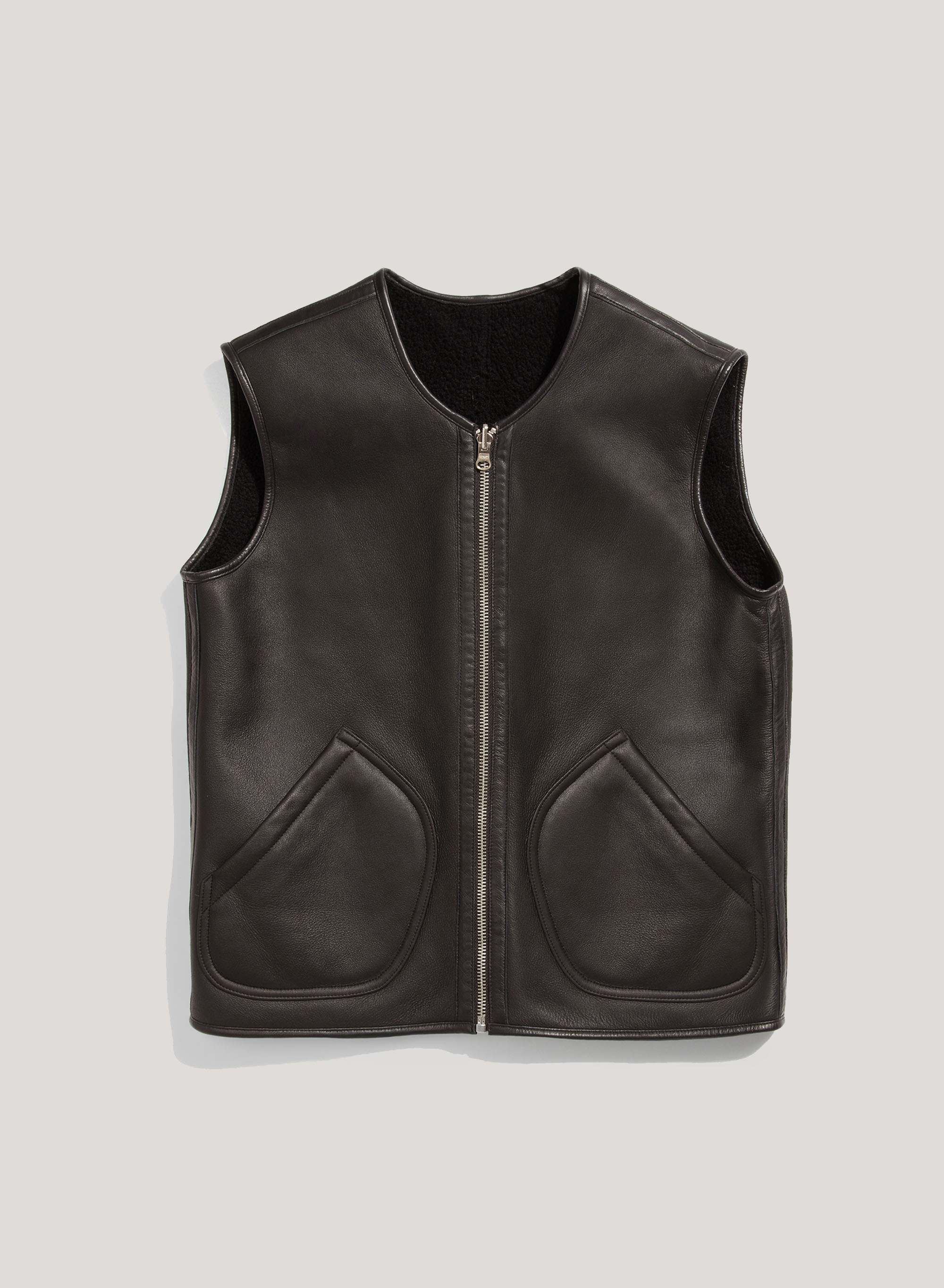 YMC Wyatt Reversible Leather Gilet - Black | Garmentory