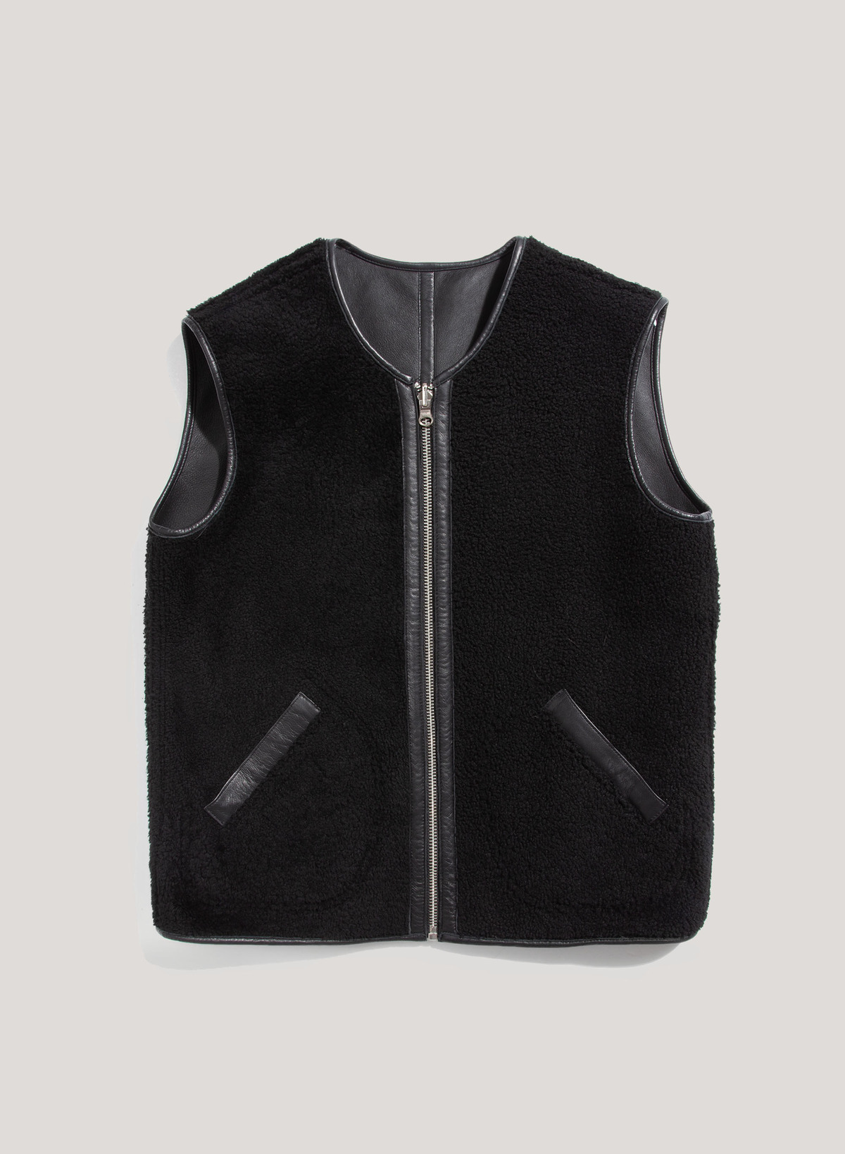 YMC Wyatt Reversible Leather Gilet - Black | Garmentory
