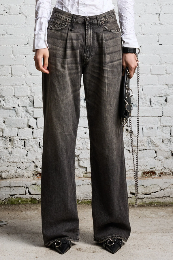 R13 Damon Pleated Wide Leg Denim - Ellery Black | Garmentory