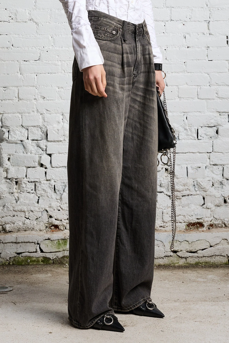 R13 Damon Pleated Wide Leg Denim - Ellery Black | Garmentory