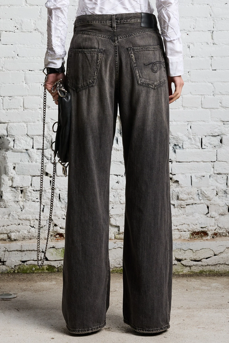 R13 Damon Pleated Wide Leg Denim - Ellery Black | Garmentory