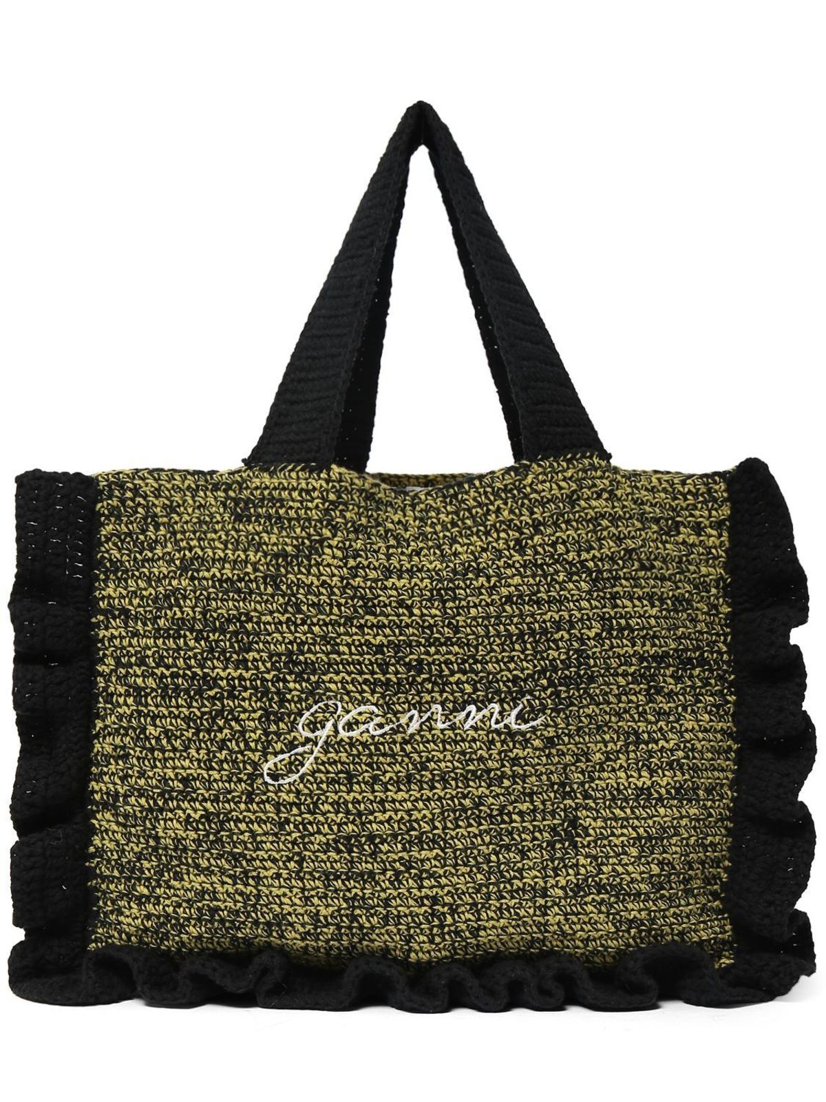 Ganni Cotton Crochet Ruffled Tote Bag - Black | Garmentory