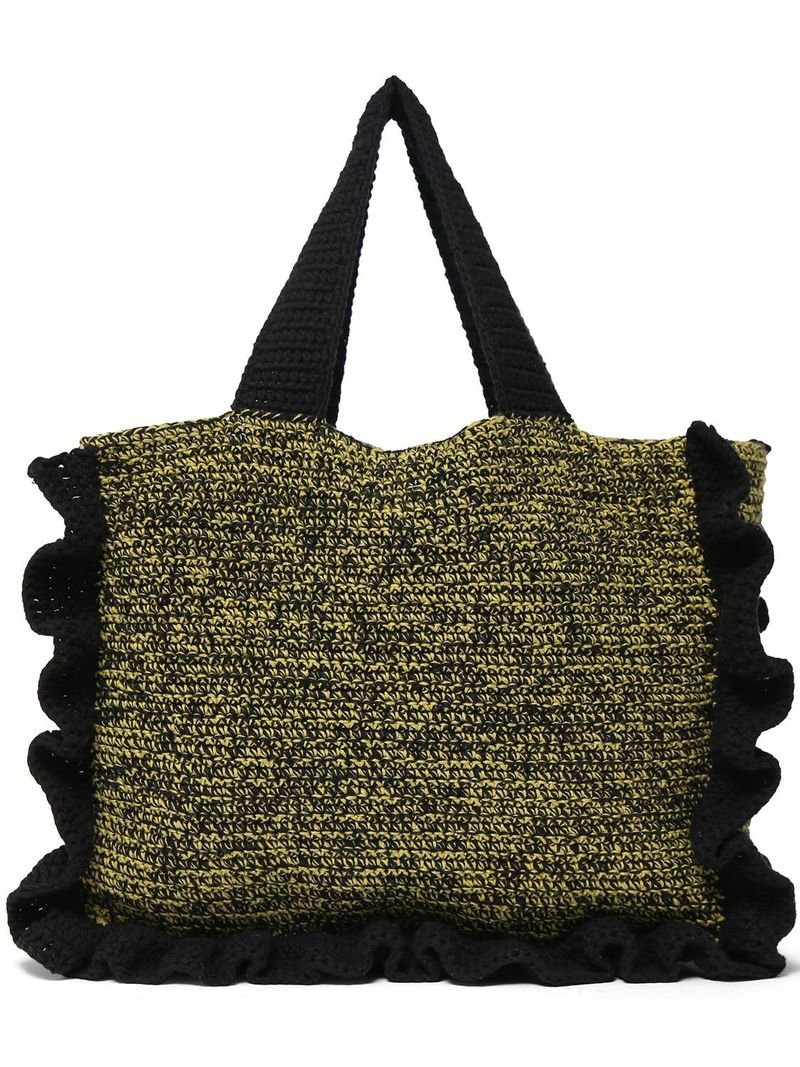 Ganni Cotton Crochet Ruffled Tote Bag - Black | Garmentory