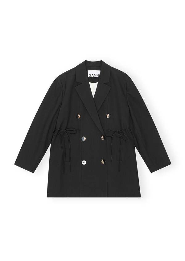 Ganni Drapey Melange Oversized Blazer - Black | Garmentory