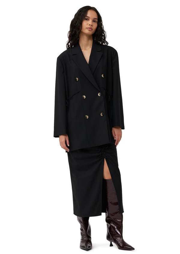 Ganni Drapey Melange Oversized Blazer - Black | Garmentory