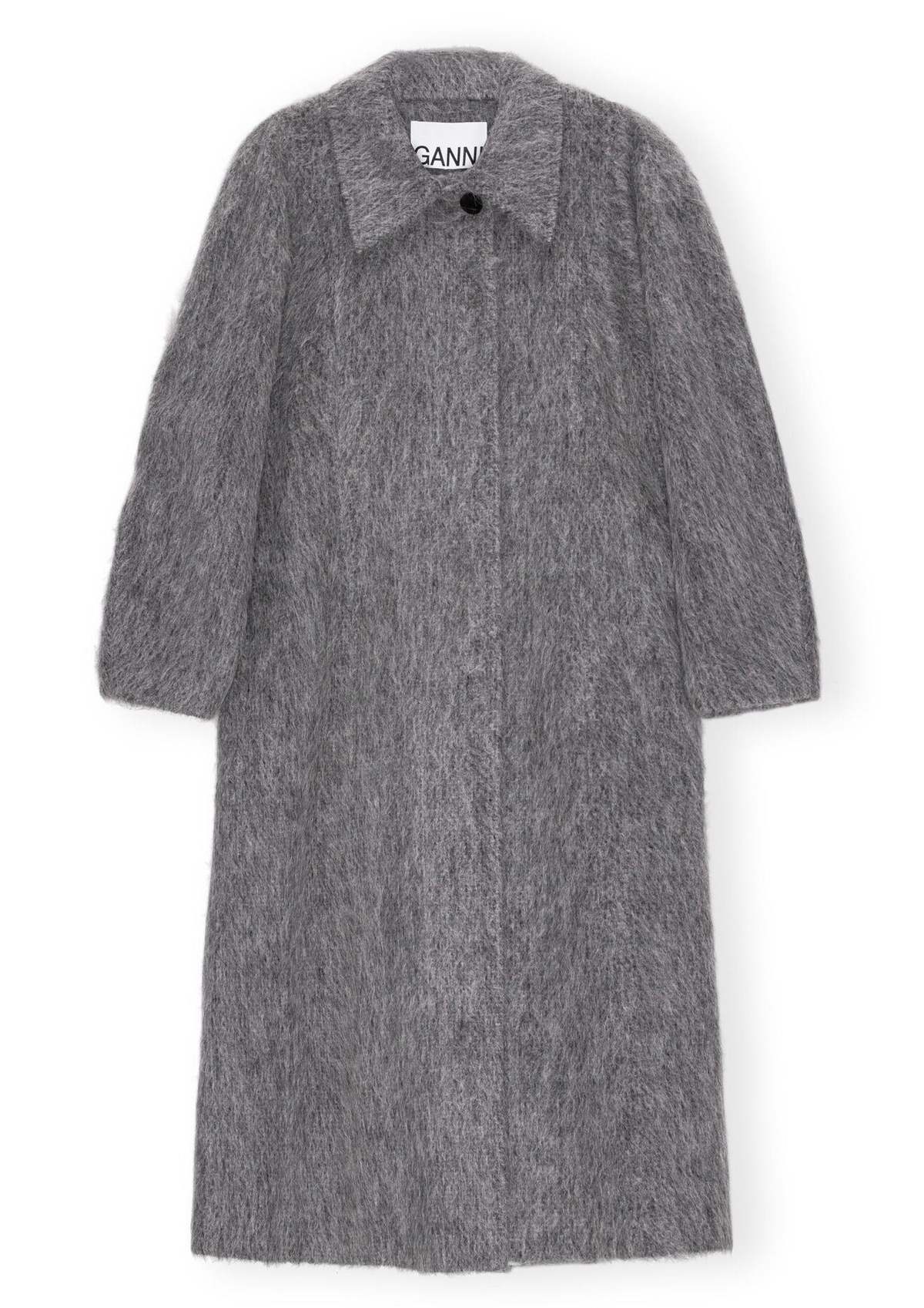 Ganni Fluffy Wool Curved Sleeve Coat - Frost Gray | Garmentory