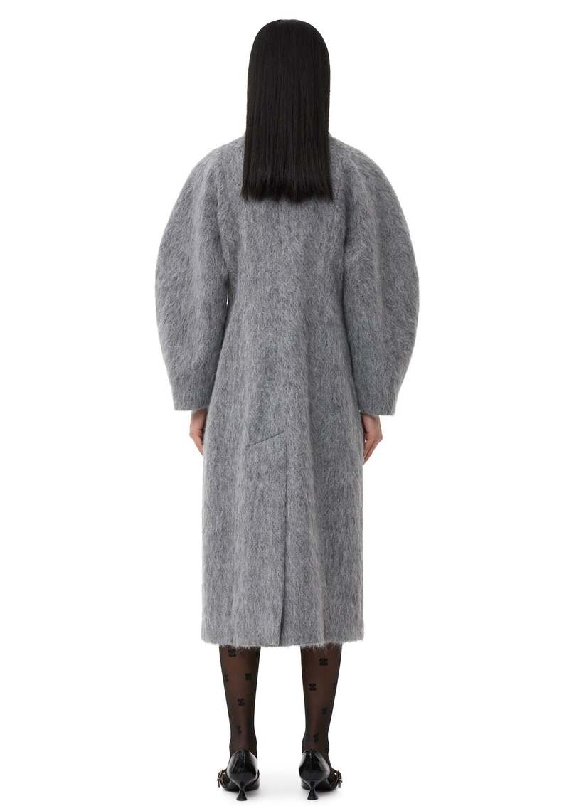 Ganni Fluffy Wool Curved Sleeve Coat - Frost Gray | Garmentory