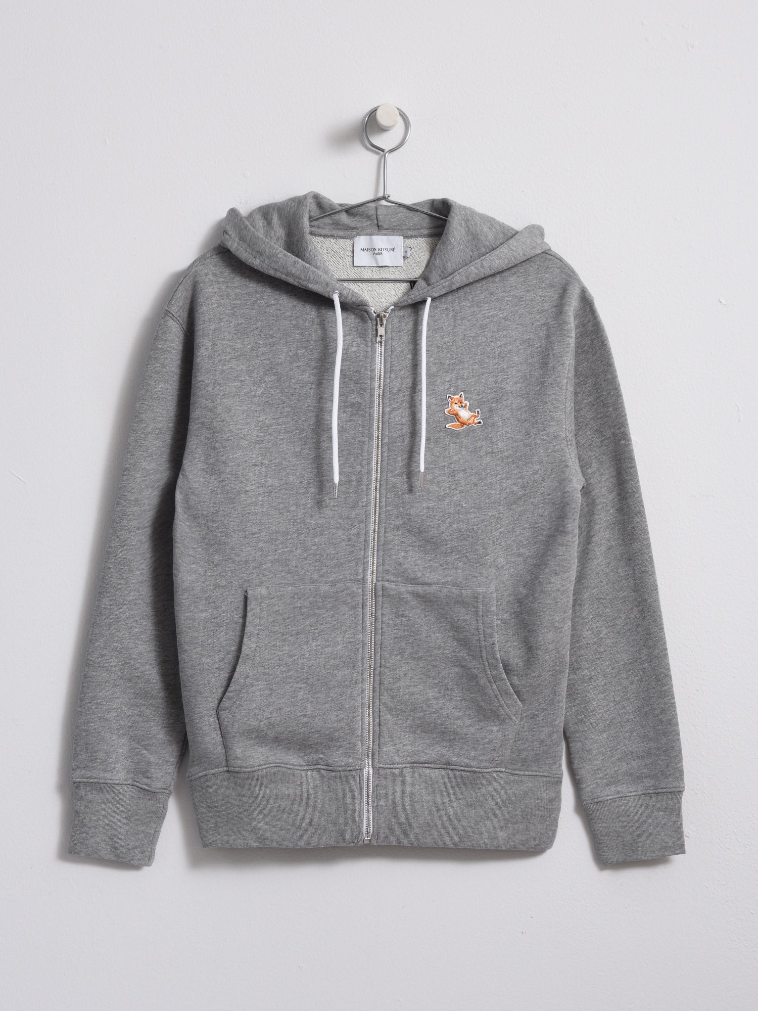 Maison Kitsuné Chillax Fox Patch Zipped Hoodie - Grey Melange