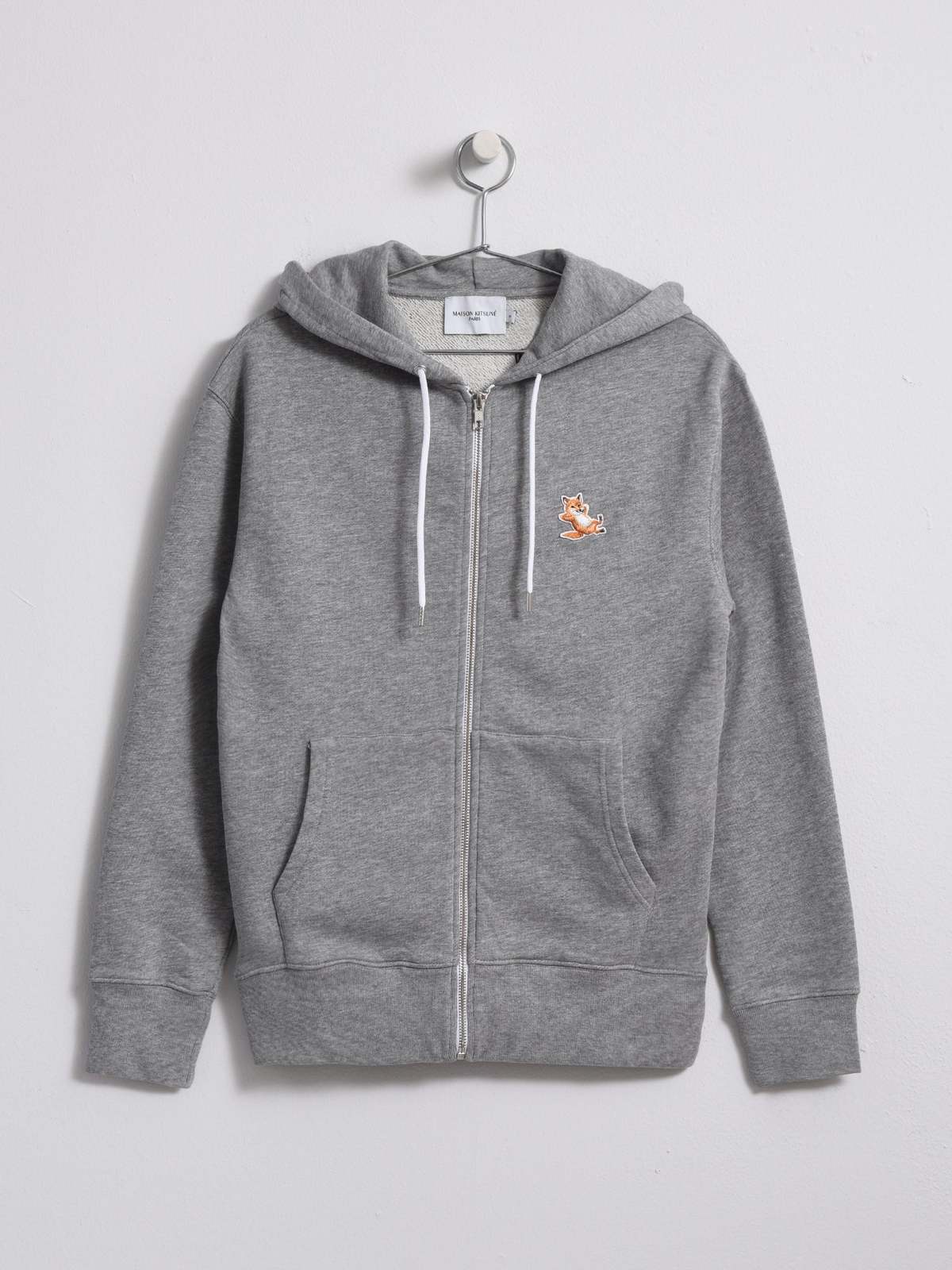 Maison Kitsuné Chillax Fox Patch Zipped Hoodie - Grey Melange