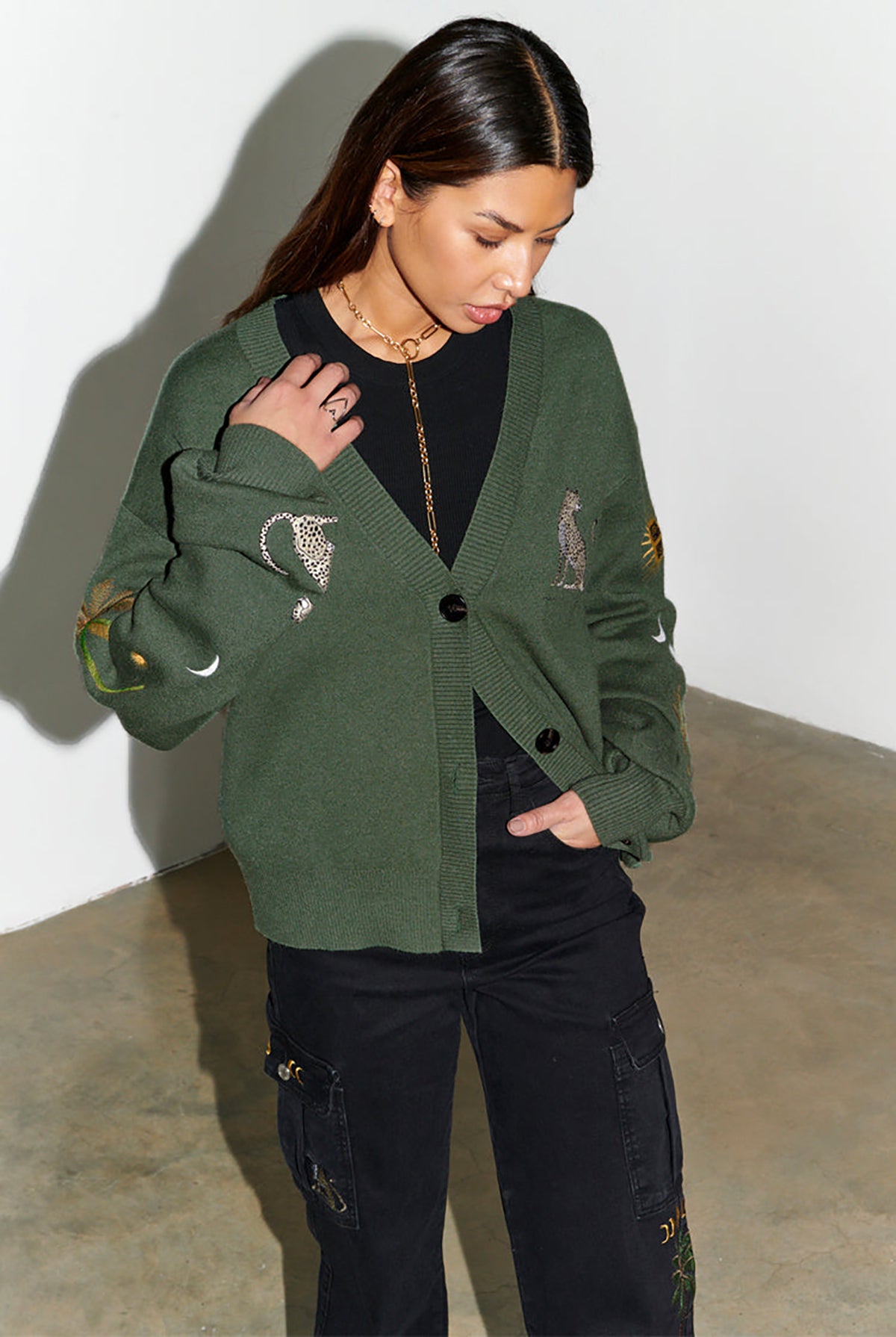 NEVER FULLY DRESSED Running Wild Cardigan - Khaki | Garmentory