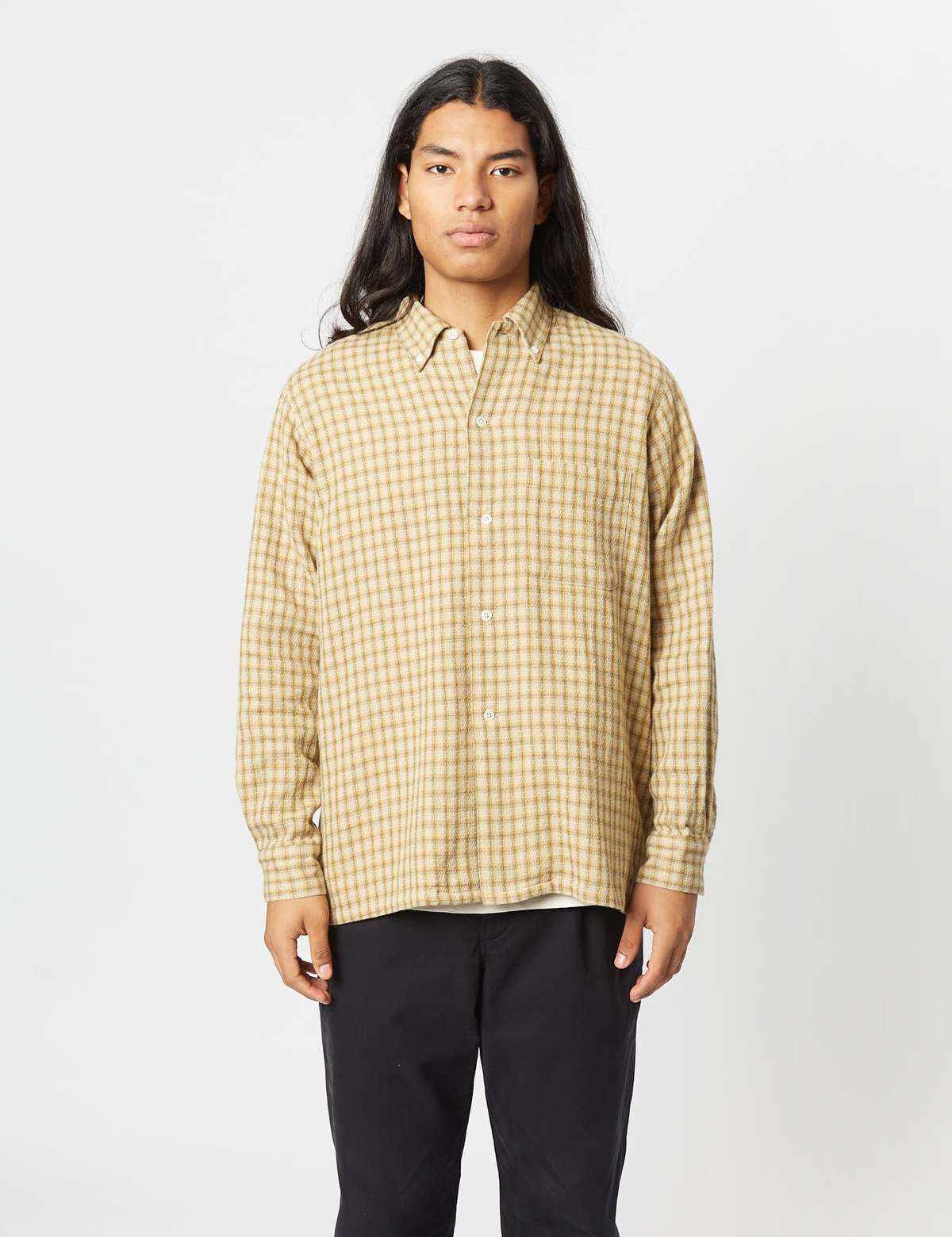 Beams Plus Open B.D. Shirt - Panama Check/Beige | Garmentory
