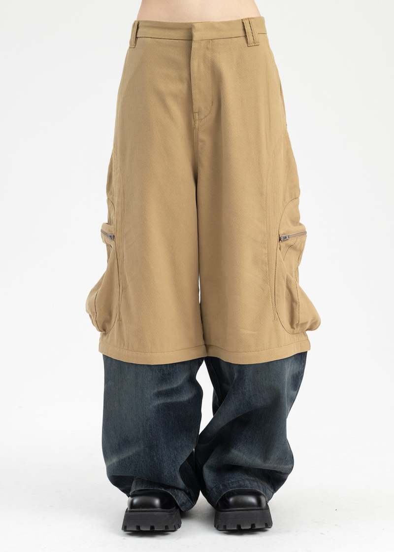 NAMESAKE GOBI CAMEL REDEEM BLUE FELIX DETACHABLE KNEE CARGO JEANS 