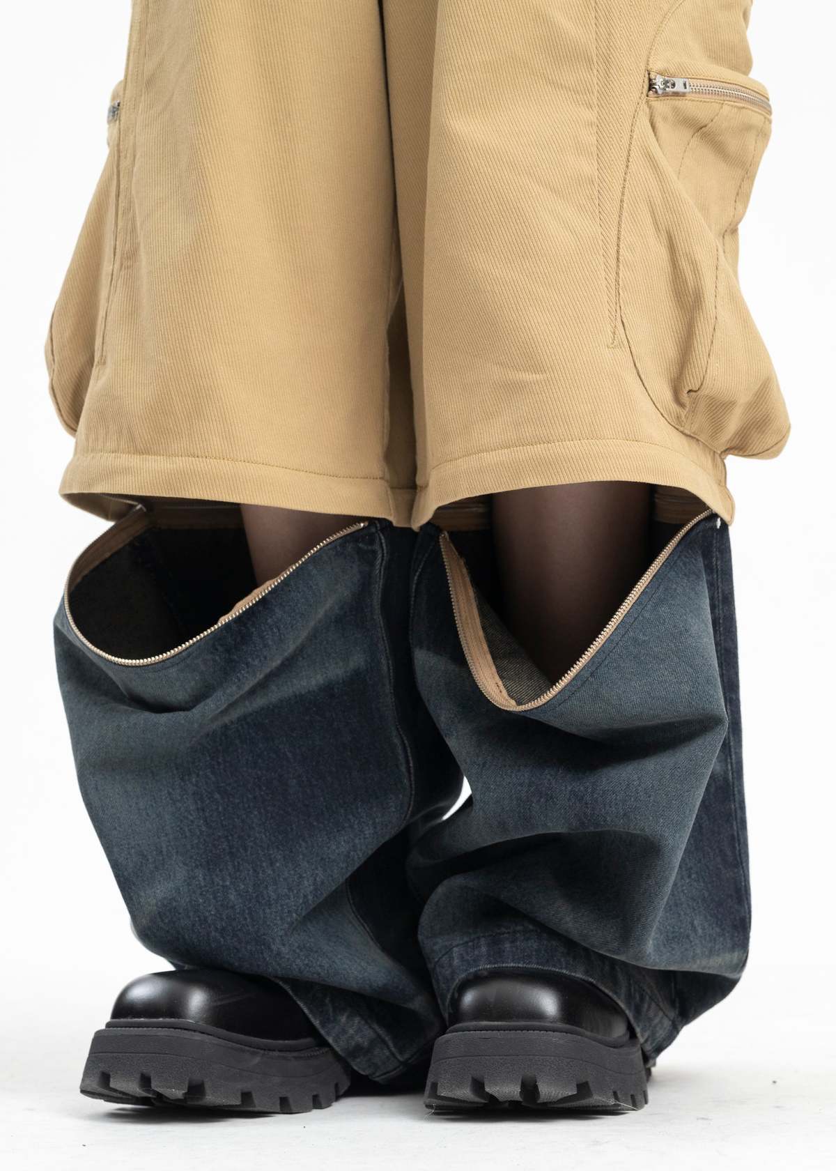 NAMESAKE GOBI CAMEL REDEEM BLUE FELIX DETACHABLE KNEE CARGO JEANS 