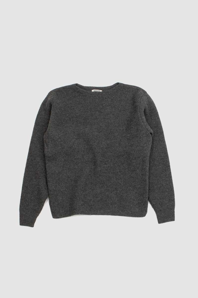 トップス AURALEE RIB KNIT BOAT NECK Auralee Milled Fr. Merino Rib Knit Boat Neck - Charcoal Gray