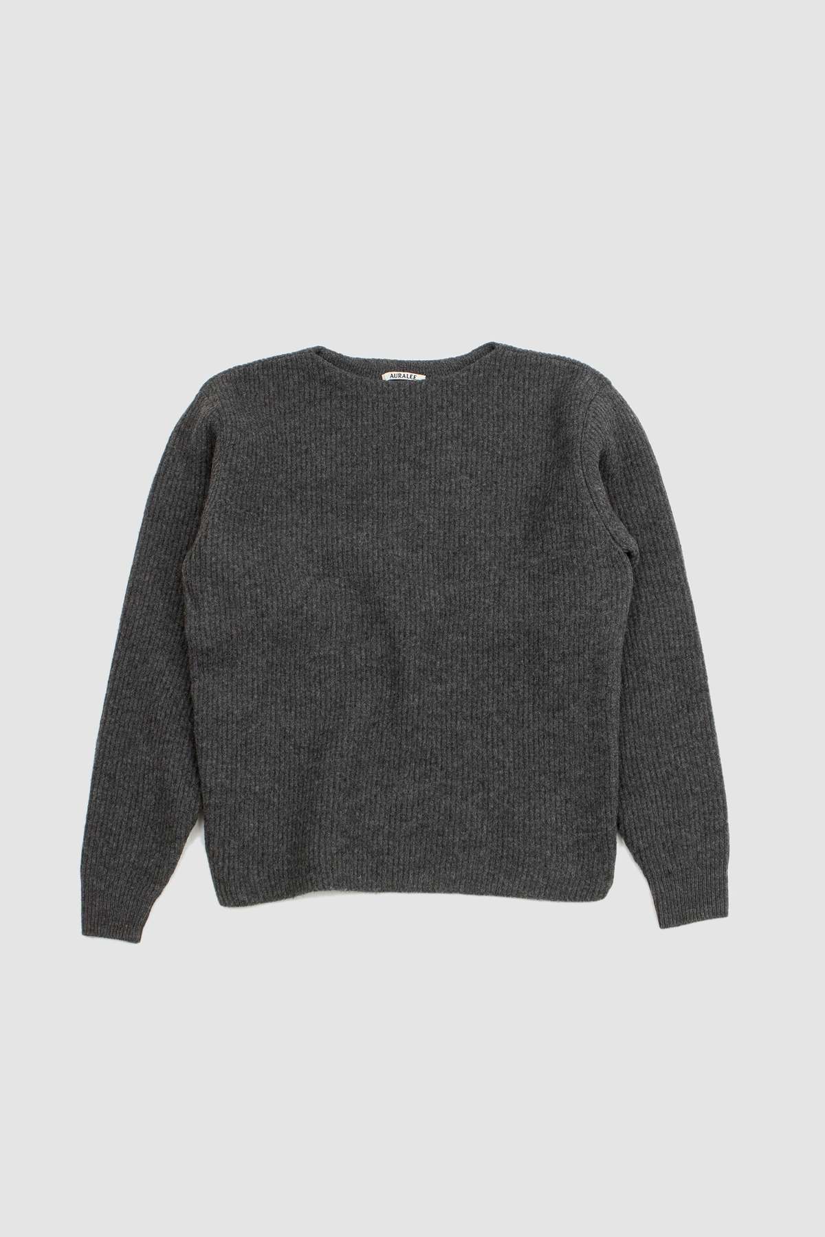 Auralee Milled Fr. Merino Rib Knit Boat Neck - Charcoal Gray 