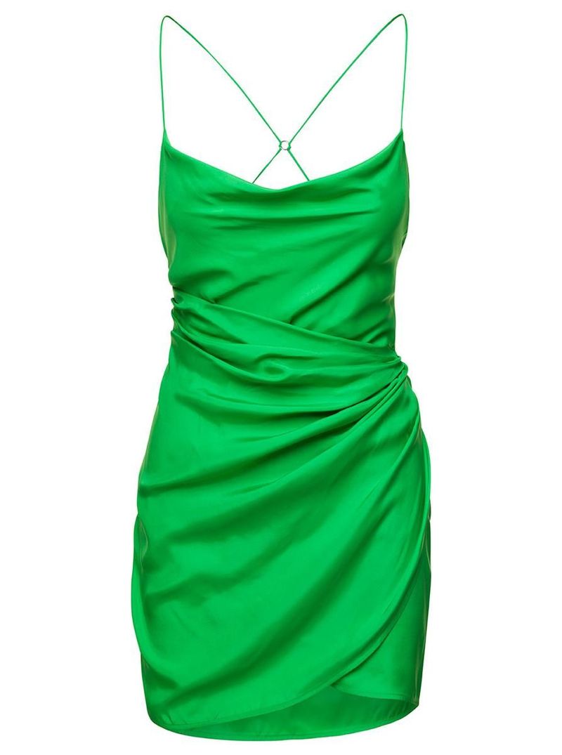 Shiroi' Mini Green Dress with Draped Neckline in Silk Woman
