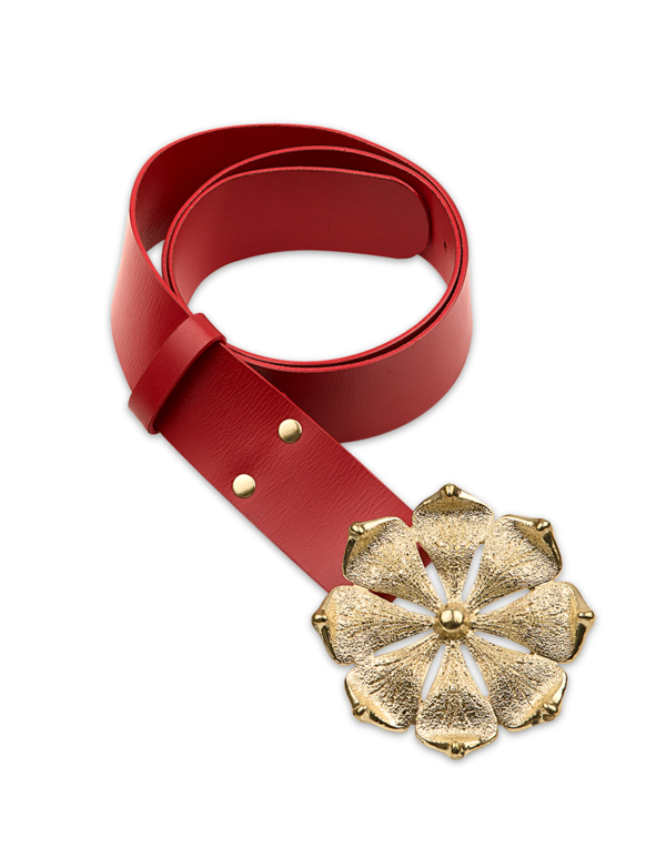 Cynthia Rowley Buckle Belt - Red/Gold Flower | Garmentory display picture 2